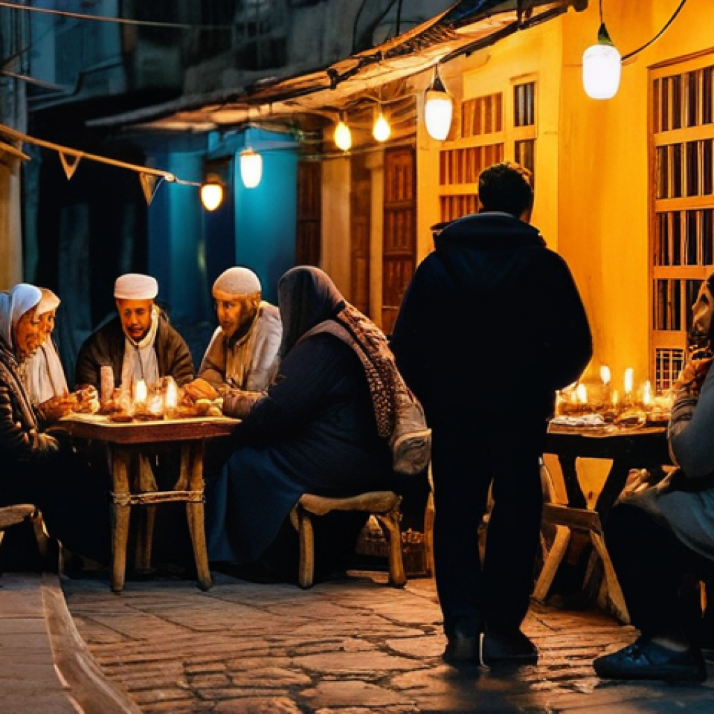 레바논 내 전기 및 인터넷 상황 - **Prompt:** A group of people in a dimly lit Lebanese street at night, embodying a sense of resilien...