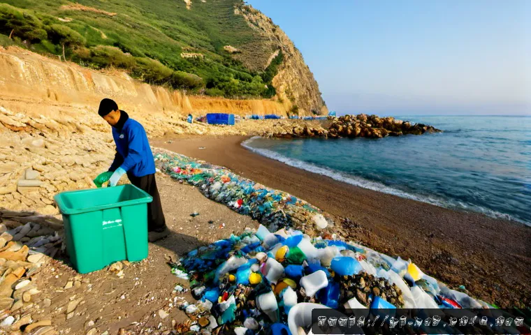 레바논의 환경 문제와 대책 - Photorealistic wide-angle view of a Mediterranean shoreline in Lebanon at early morning, local envir...
